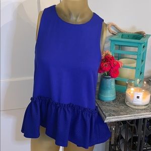 Cobalt Blue Ruffle Sleeveless Top Size Small